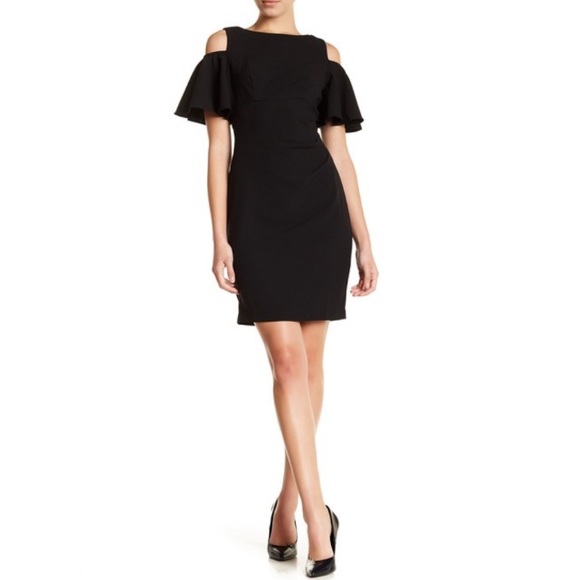 Eliza J Dresses & Skirts - ELIZA J Black Cold Shoulder Ruffle Dress Petite 2P